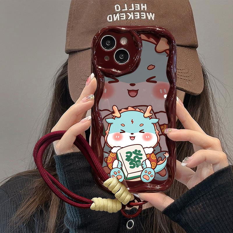 發财小龙苹果15华为OPPO小米vivo曲边纹iPhone14promax情侣手机壳