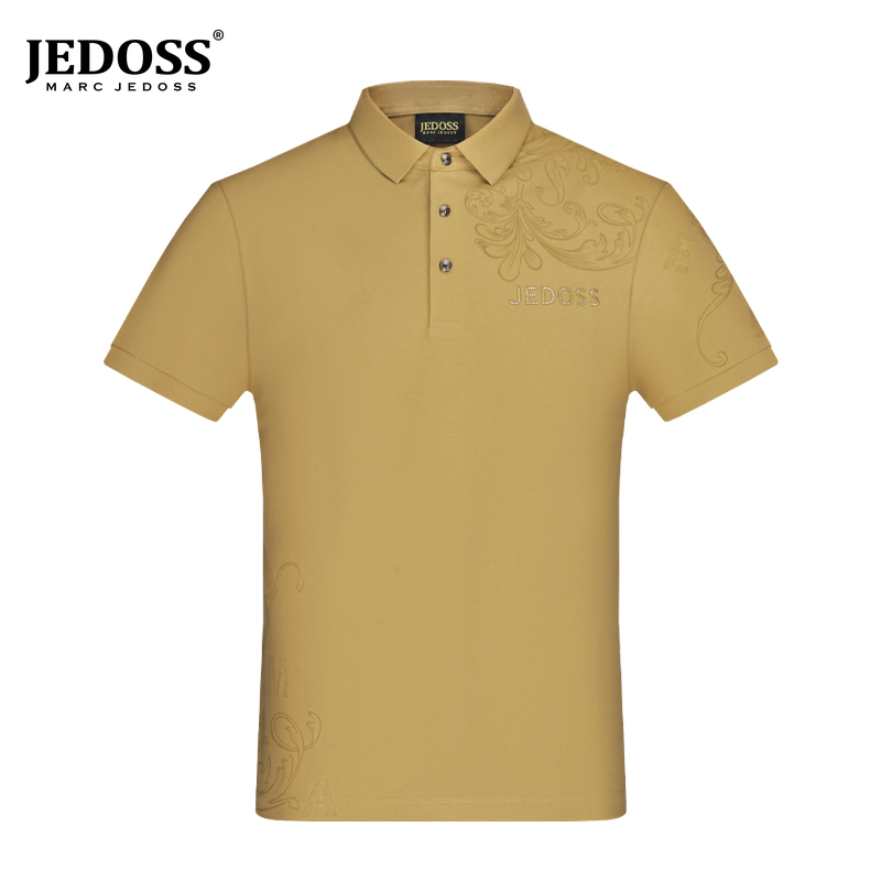 JEDOSS/爵迪斯翻领polo衫新款简约字母烫钻短袖修身速干AM502