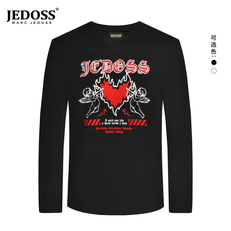 JEDOSS/爵迪斯休闲男装秋冬上衣轻奢圆领植绒烫钻长袖T恤男款
