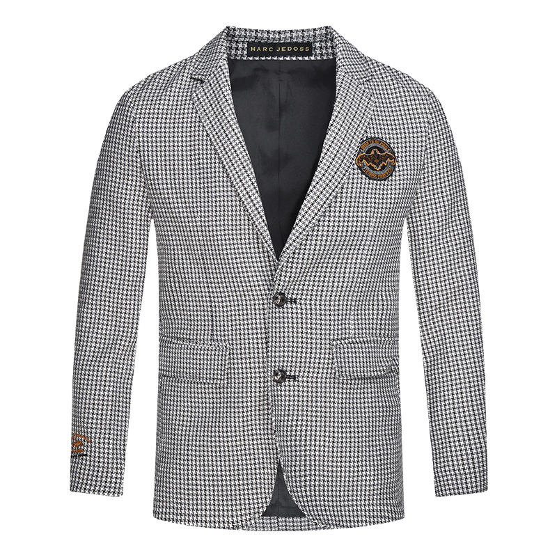 JEDOSS/爵迪斯千鸟格男装秋冬专柜新款刺绣烫钻商务黑白单西外套