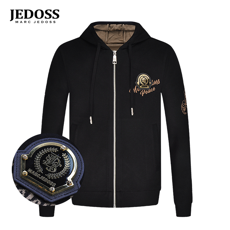 JEDOSS/爵迪斯男士男装秋冬专柜新款针织提花LOGO带帽夹克外套001