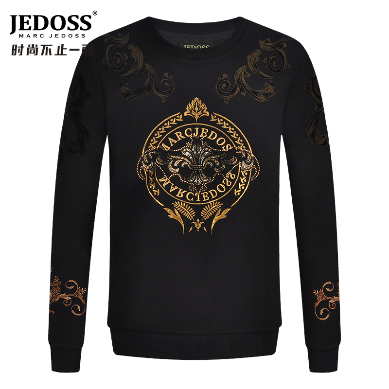 JEDOSS/爵迪斯印花新款经典金线刺绣LOGO无帽卫衣棉春秋潮流