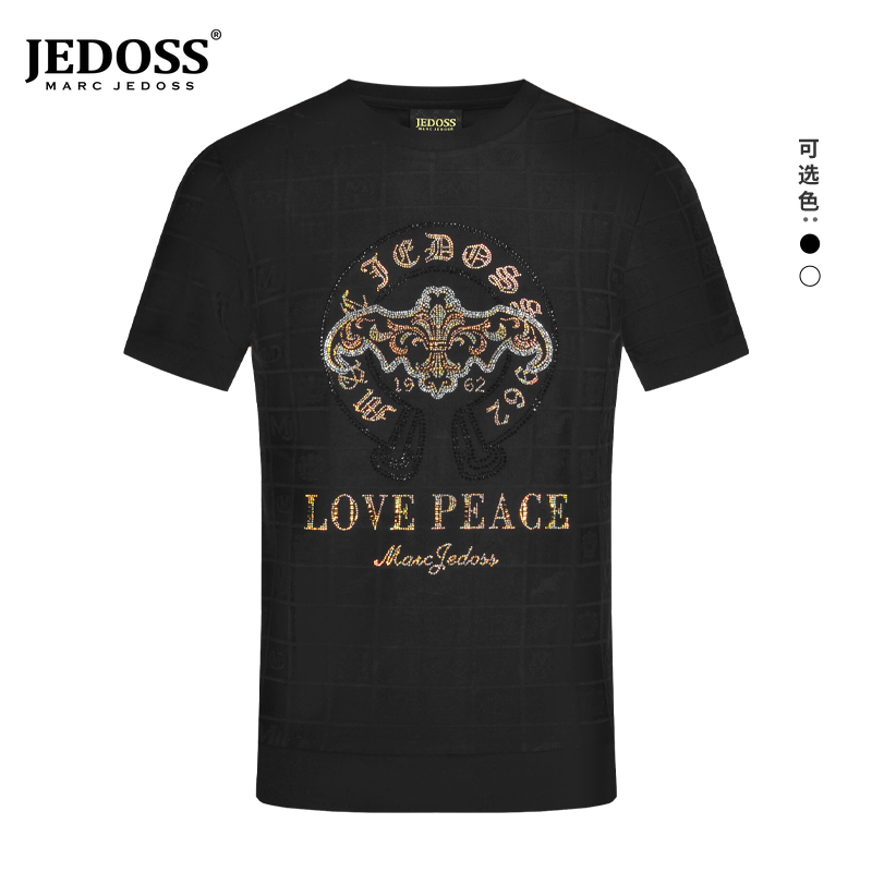 纯棉JEDOSS/爵迪斯男装男款潮牌新款LOGO烫钻欧洲站半袖短袖T恤