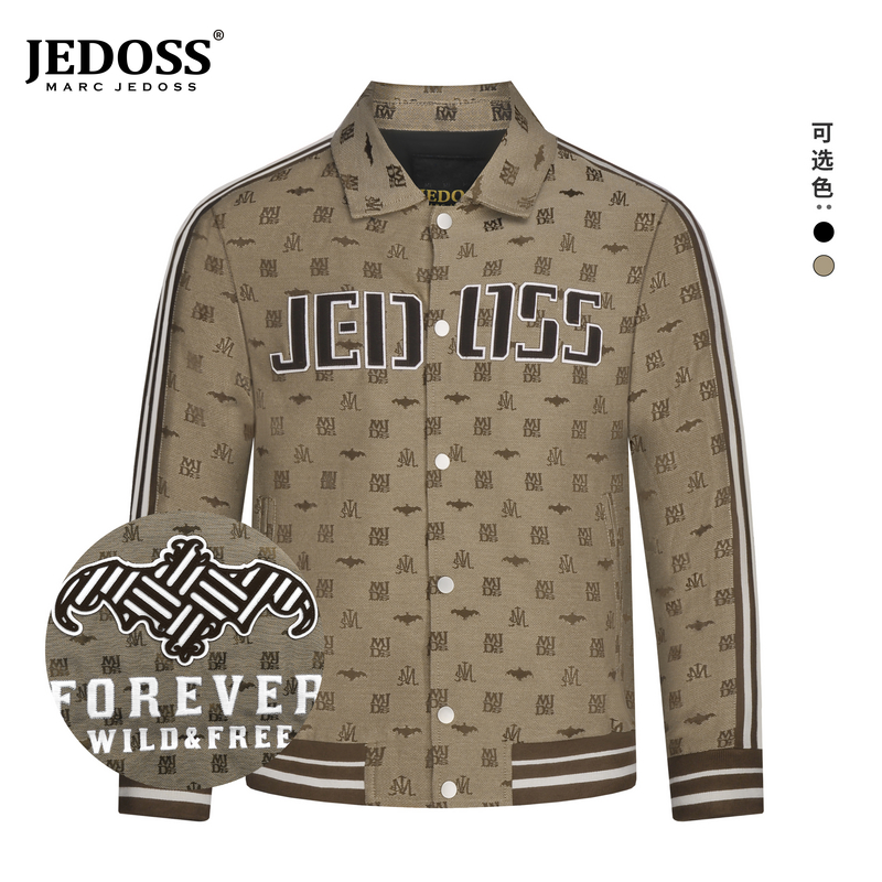 JEDOSS/爵迪斯年时尚秋冬外装按扣印花潮牌秋季夹克外套满印翻领