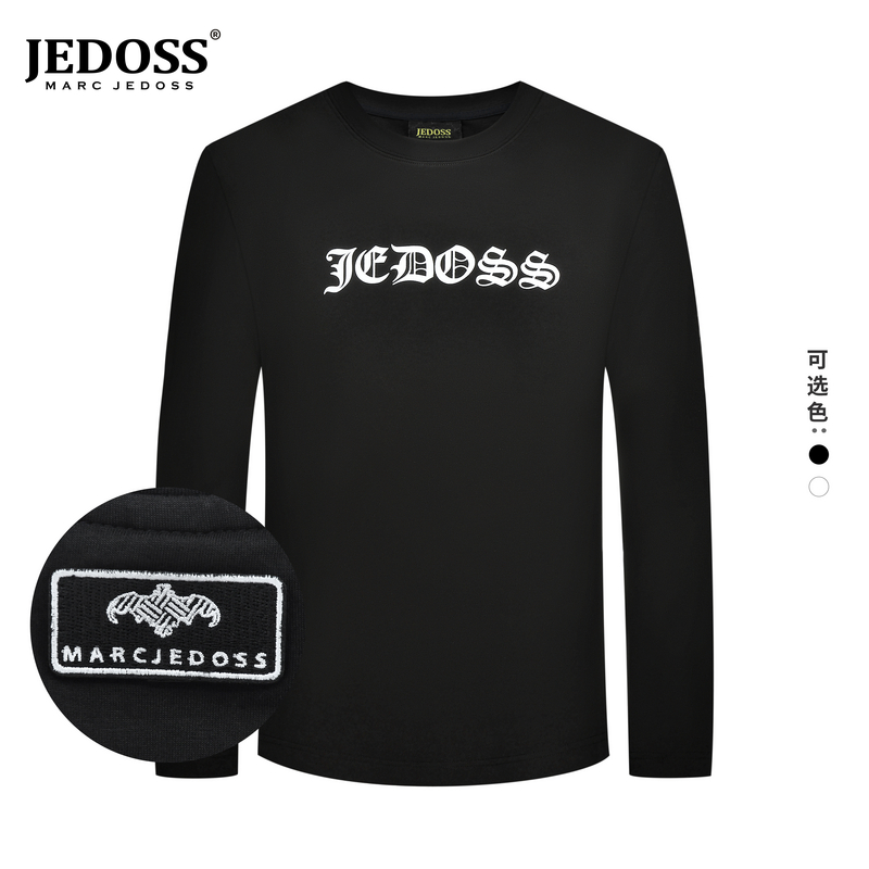 JEDOSS/爵迪斯秋冬款男装新款圆领植绒小标休闲长袖T恤卫衣男款