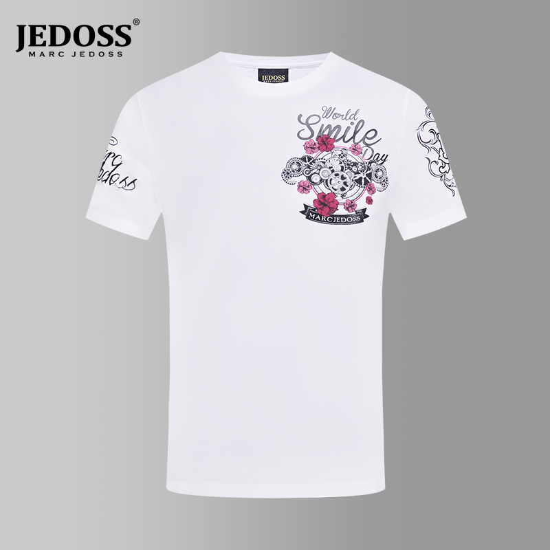 JEDOSS/爵迪斯新款情侣水晶砂齿轮樱花圆领休闲半袖T恤衫透气潮