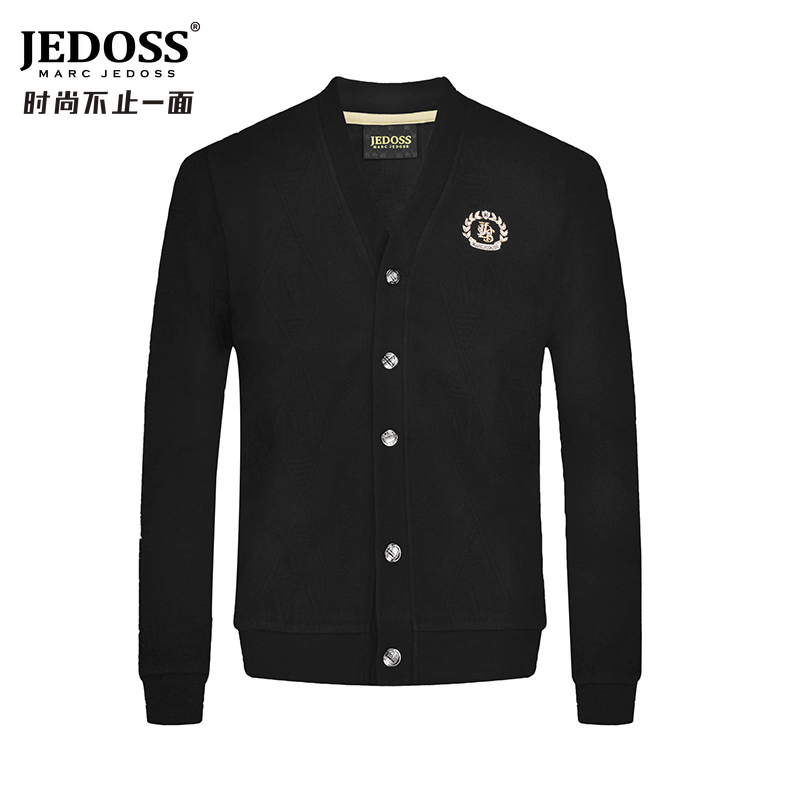 JEDOSS/爵迪斯男装2023秋冬时尚轻奢麦穗刺绣纽扣针织夹克外套096