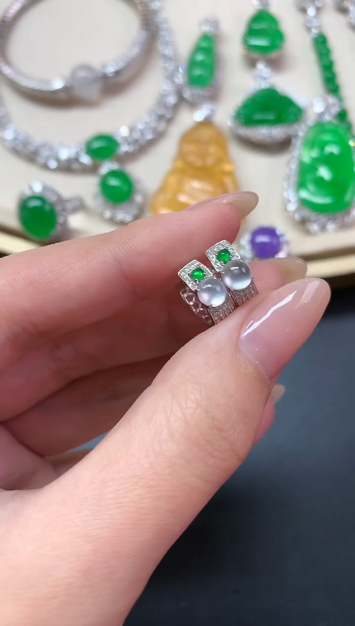 【闪购商品】翡翠耳饰18K金镶嵌耳饰A429|4980