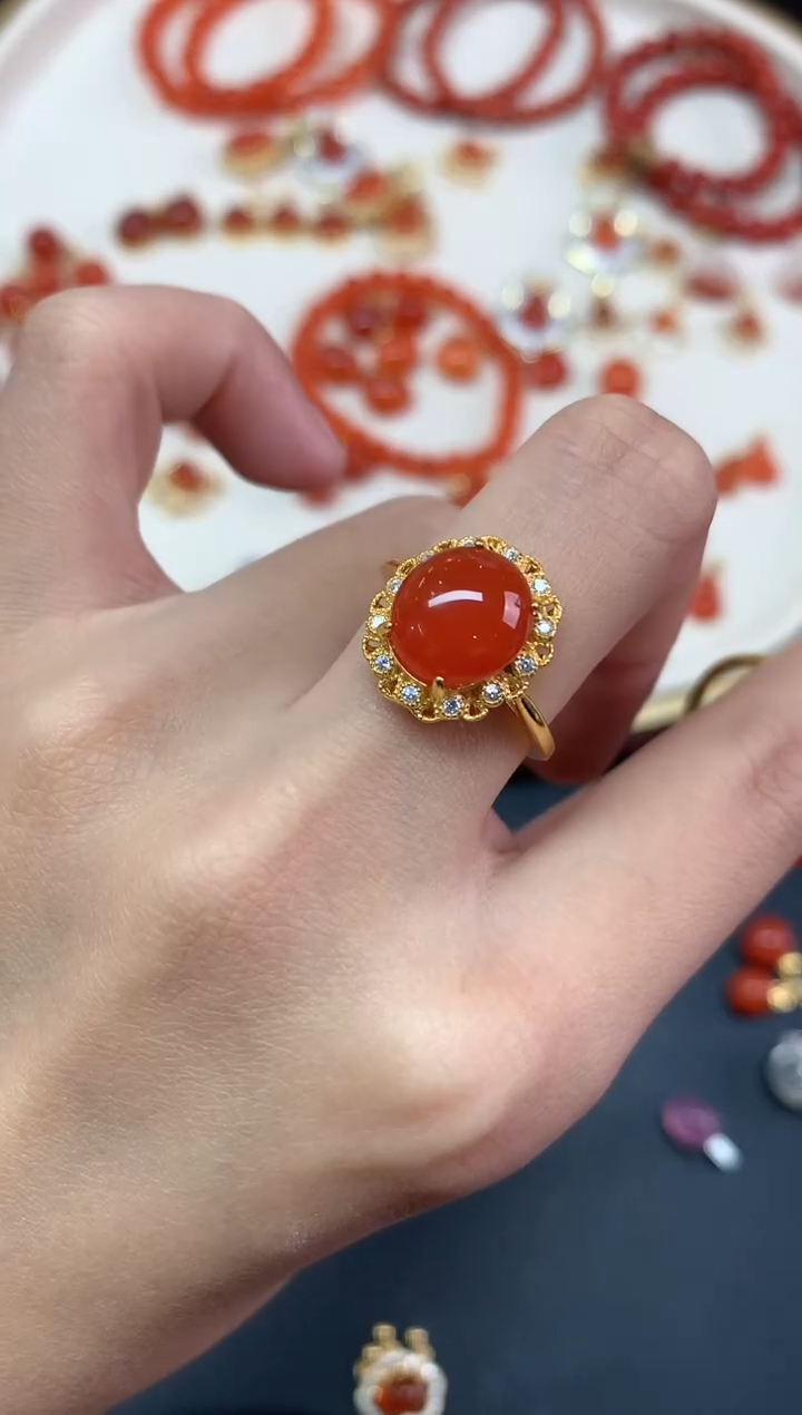 【闪购商品】南红玛瑙戒指银S925镶嵌戒指A171|280