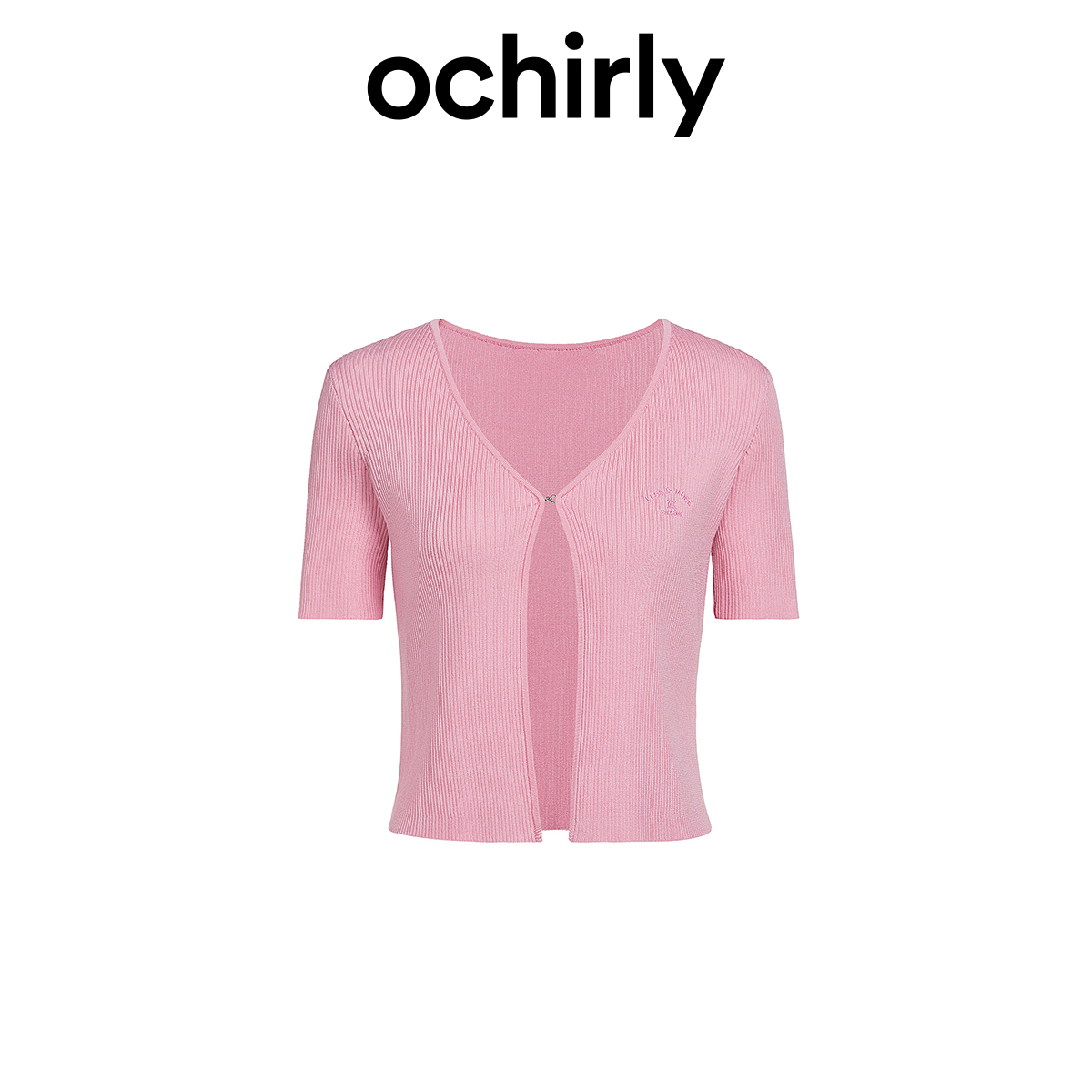 ochirly天丝醋酸氧气开衫短袖针织外套女1LK204826F