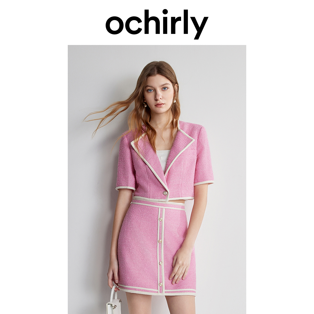 ochirly花纱短款小香风短袖外套女2024粒扣法式1LY2044870