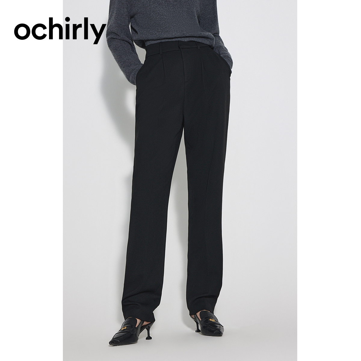 △欧时力通勤西装裤新款裤子显瘦烟管裤休闲配腰带