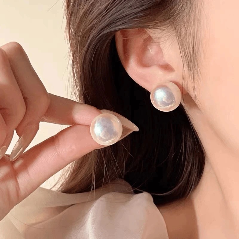 铜合金耳饰 炫彩扁16M馒头珠通勤日常百搭耳钉-630