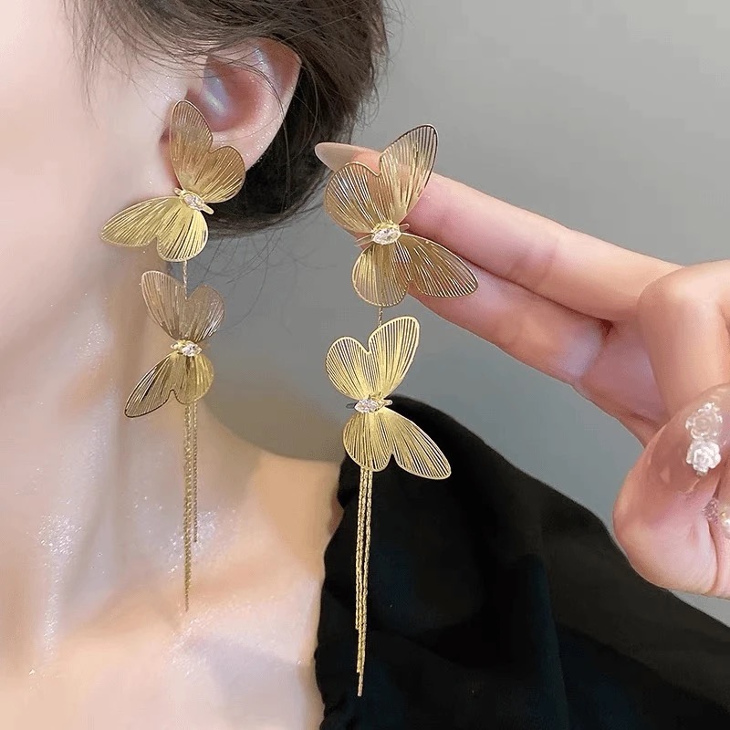 铜合金耳饰 【蝶漫舞】超仙夸张长款设计感气质时尚-560
