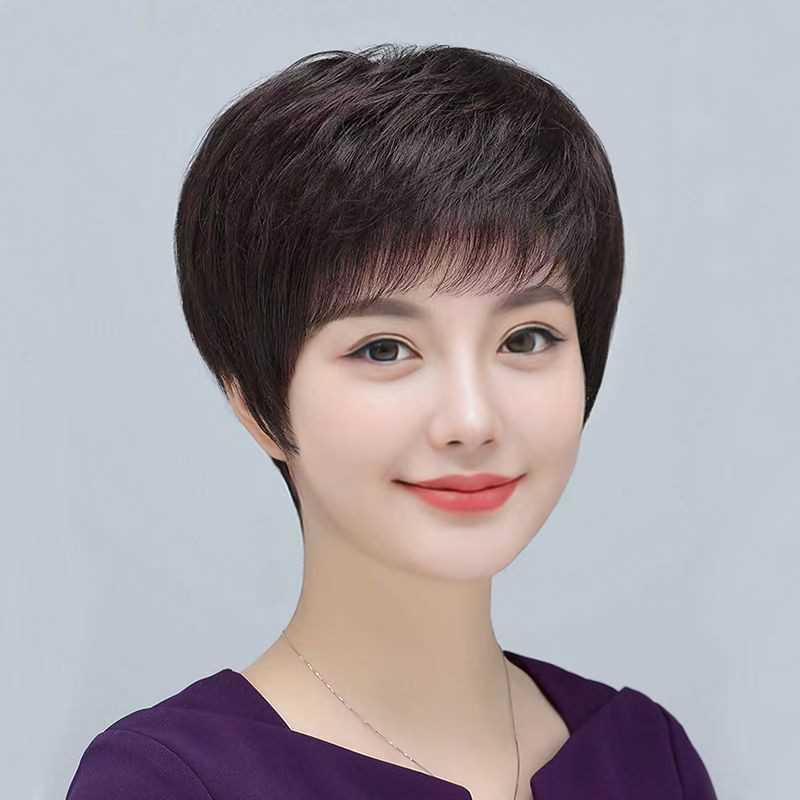 MANLI曼丽¬真真高质量自然短发女款全头套真假假发100%全真发