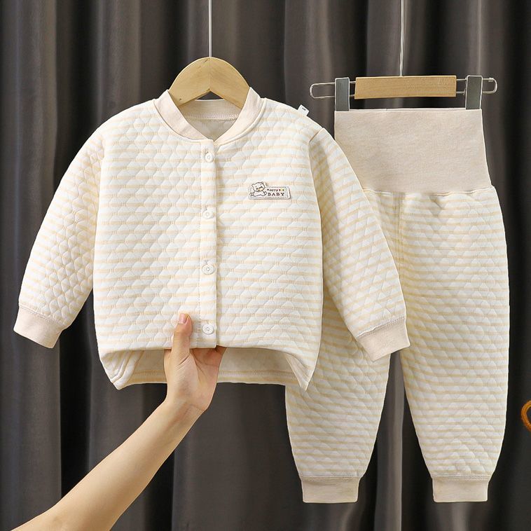秋冬婴儿保暖套装1男女儿童2宝宝内衣加厚高腰裤棉开衫夹棉3岁