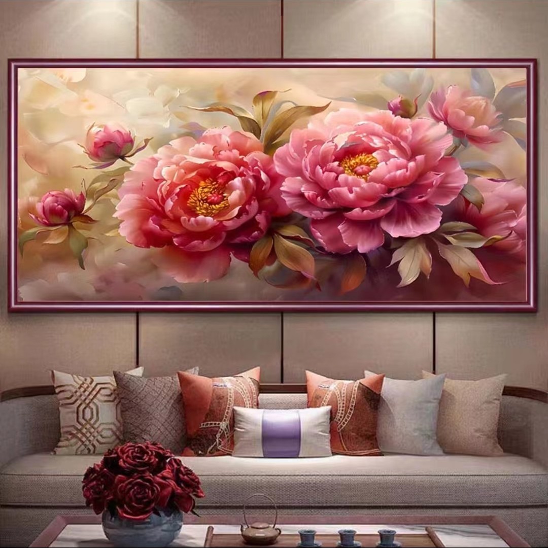 蒙娜丽莎皇室春色娇艳2024新款十字绣大格牡丹客厅