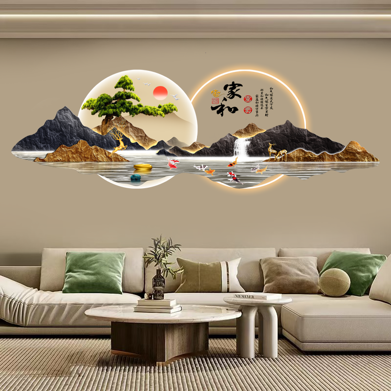 新中式客厅背景墙壁画高端大气大堂全屋配画家和富贵沙发背景墙画