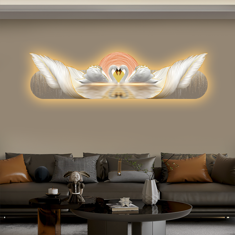 轻奢羽毛天鹅装饰画卧室床头挂画现代全屋配画时尚次卧装饰墙壁画