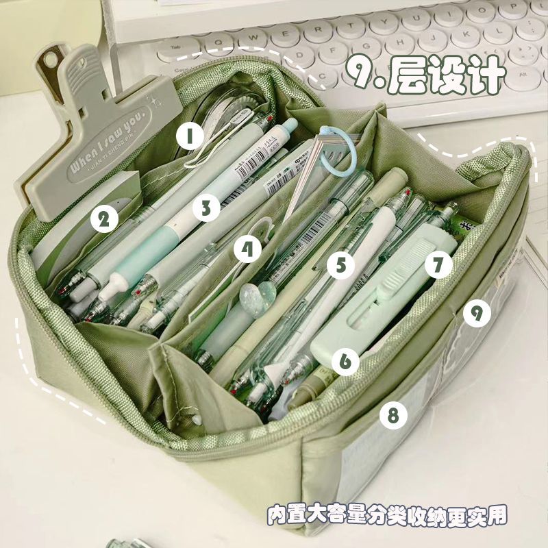 【新疆包邮】超大容量多功能ins风日系大开口棱镜笔袋耐脏文具袋高