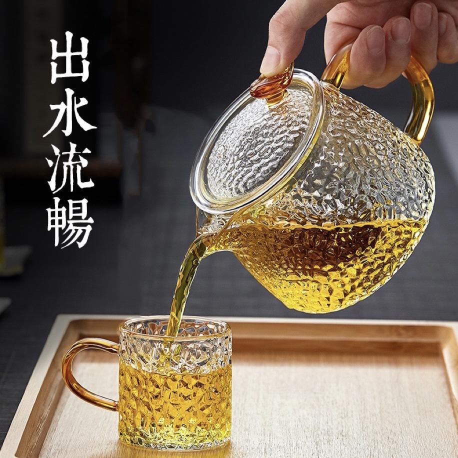 十载爱棠复古风锤纹耐高温玻璃泡茶壶过滤中式泡茶器透明功夫茶壶