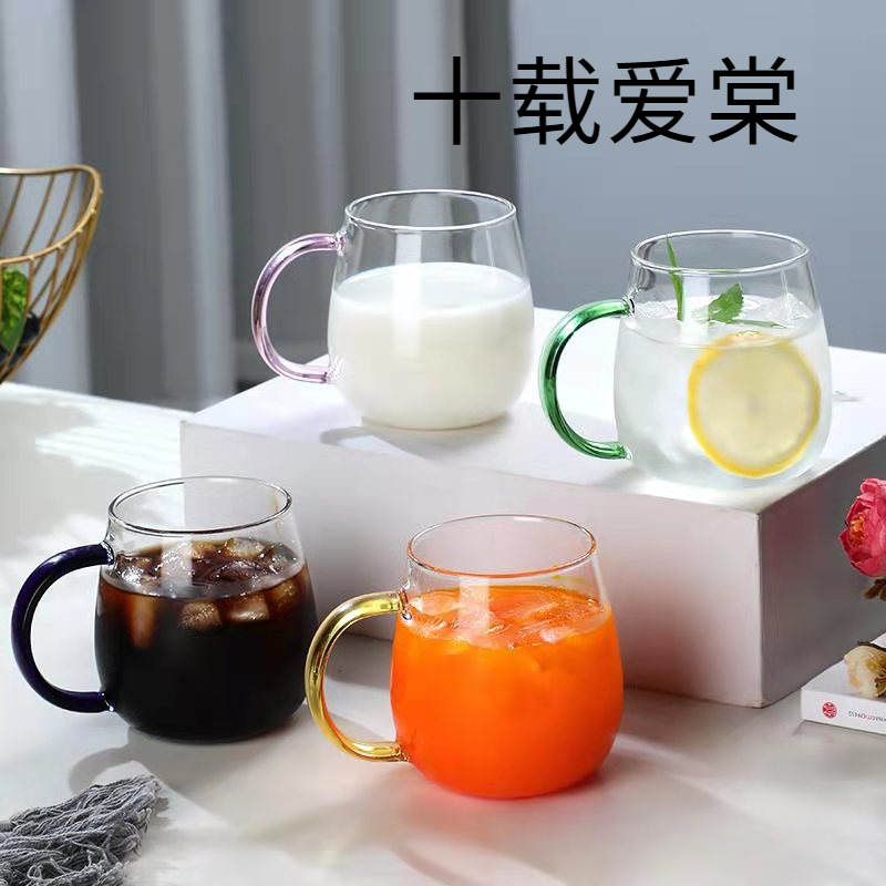 十载爱棠蘑菇杯玻璃家用玻璃果汁杯办公玻璃水杯可电陶炉混色四只