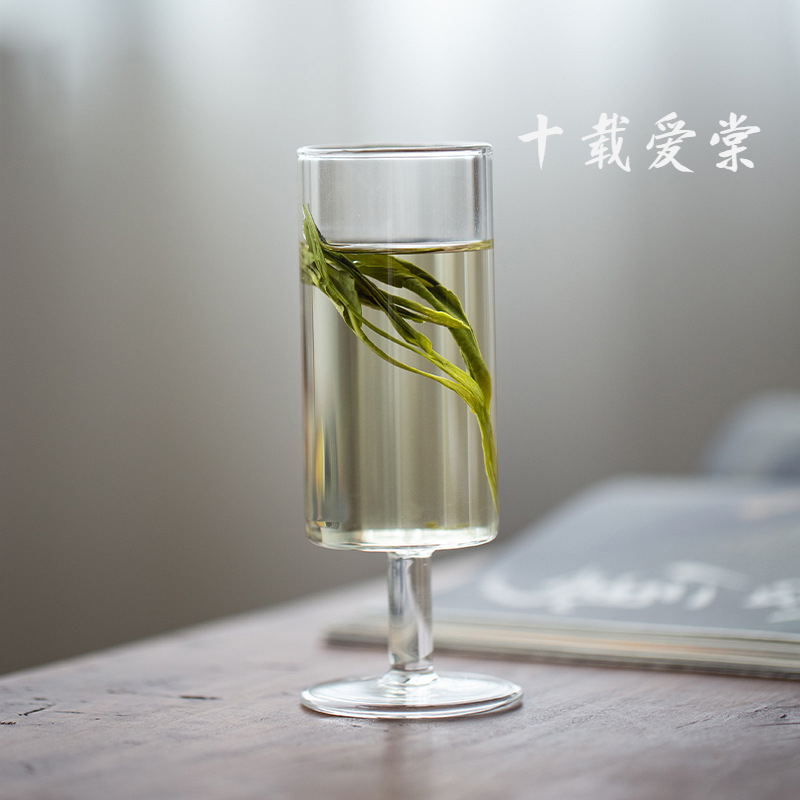 十载爱棠玻璃泡茶杯猴魁杯品茗茶杯绿茶专用茶具绿茶玻璃杯高脚杯