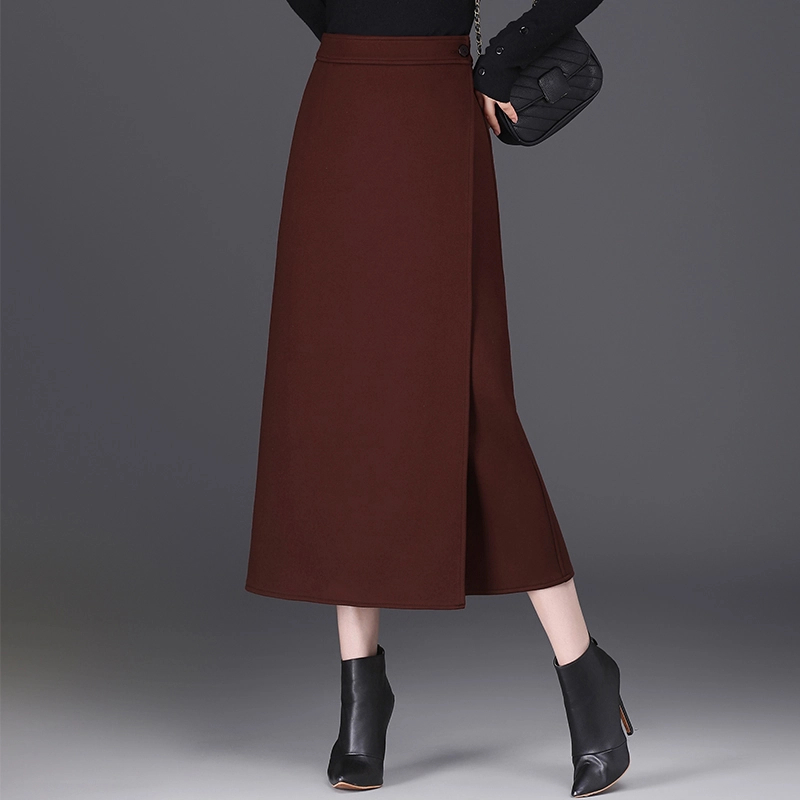 一片式毛呢长裙半身裙女秋冬2024新款气质高腰显瘦包臀裙子一步裙