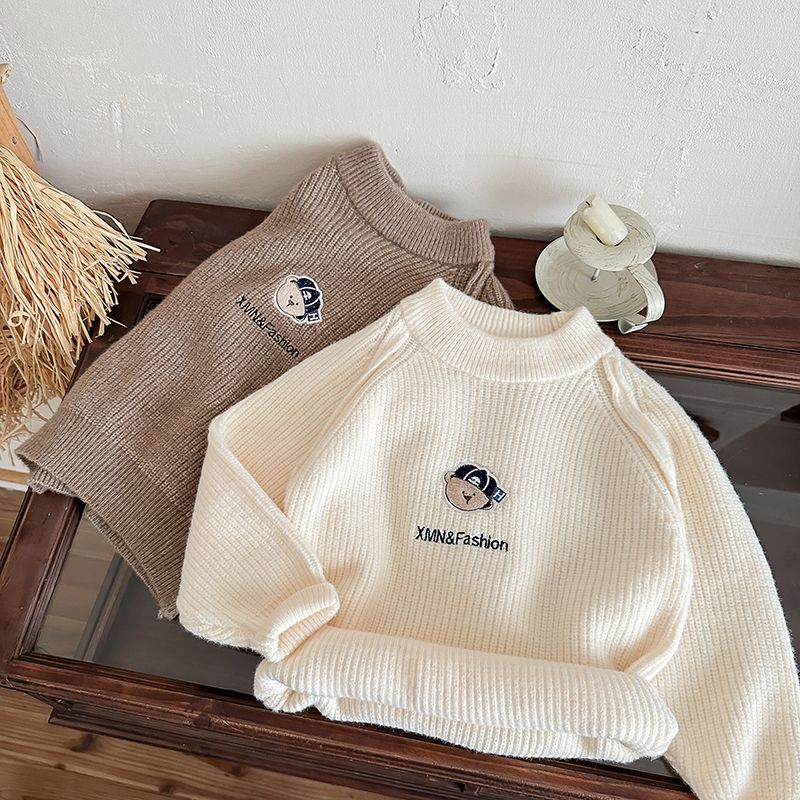 男童毛衣2024秋冬款宝宝洋气小熊针织衫外穿儿童韩版加绒加厚上衣