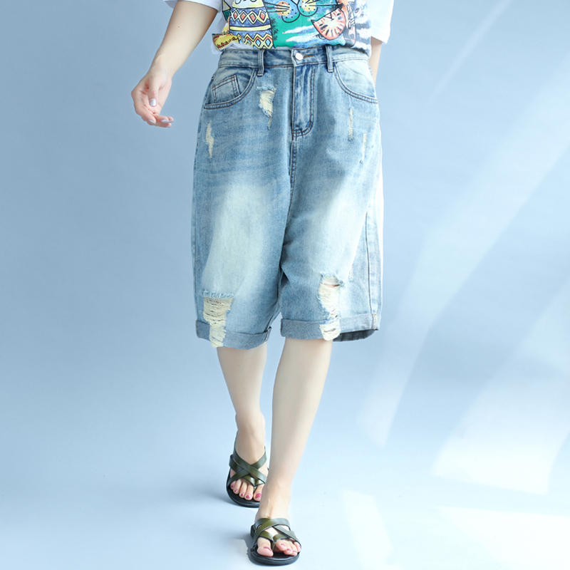 新款五分破洞牛仔裤子时尚百搭款