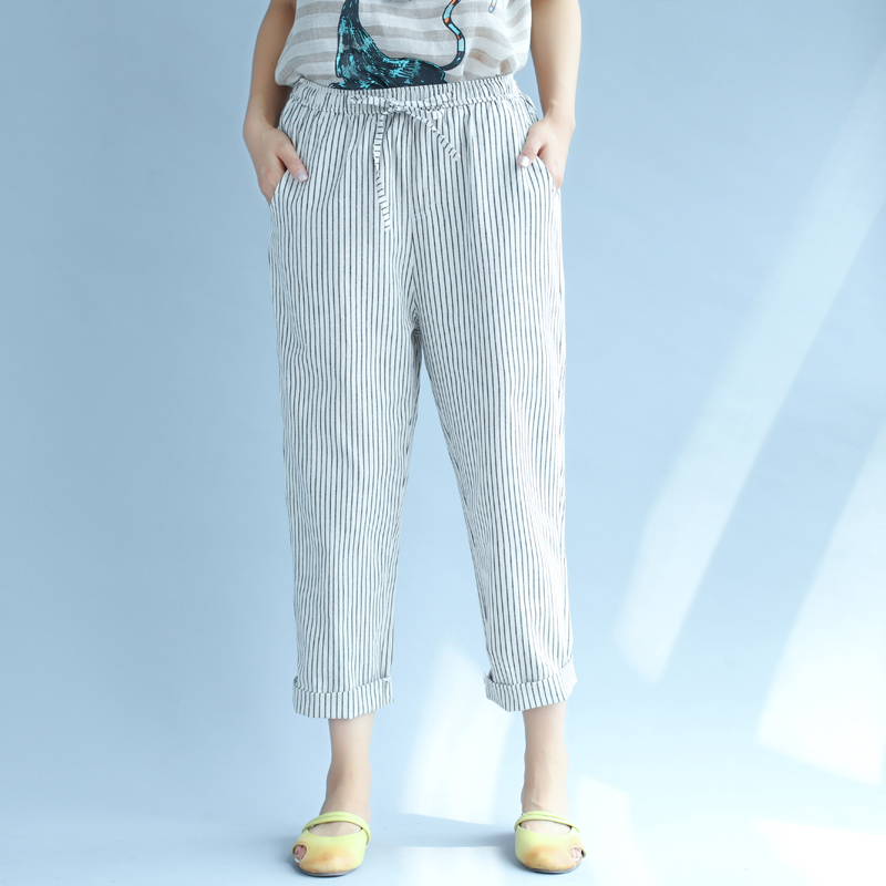 秋款条纹裤子显瘦直筒时尚休闲阔腿薄款宽松大码高腰春夏