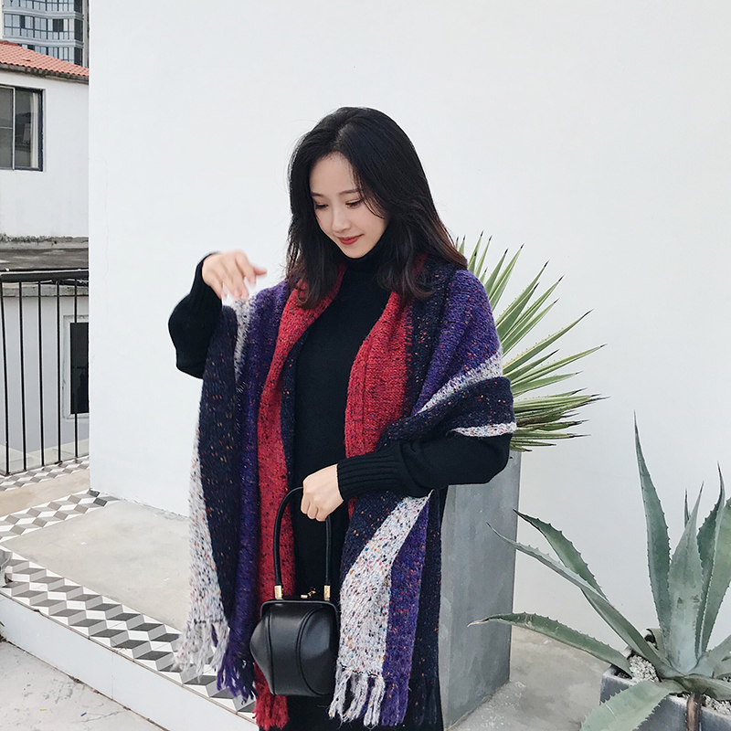 披肩冬季新款百搭韩版简约女士围巾针织毛线围脖学生长款年轻人