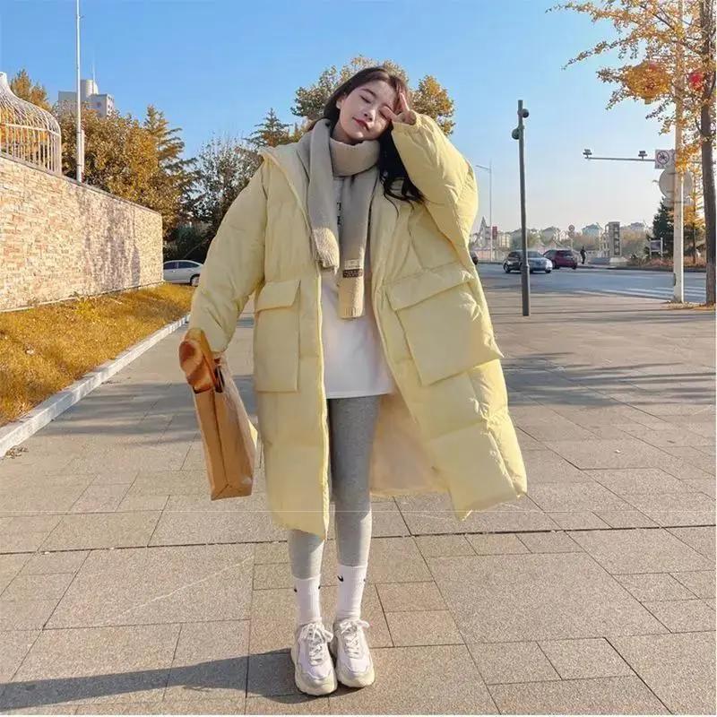 奶色羽服女中长款2023冬季新款韩版宽松衣加厚保暖外套潮显瘦