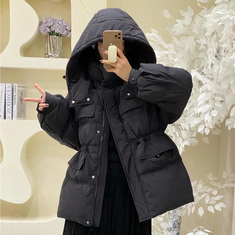 潮国新款2023新款韩系芋泥紫收腰女中长款冬装白鸭