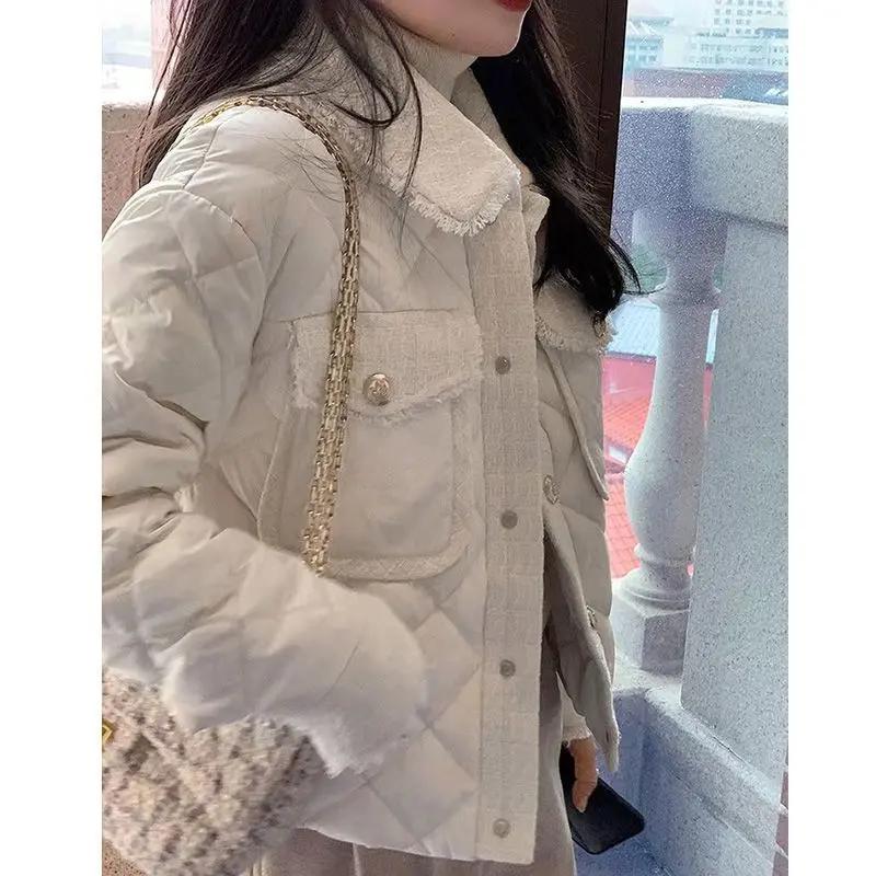 新款2023新款小香风羽绒服名媛洋气短款小众设计感菱格款
