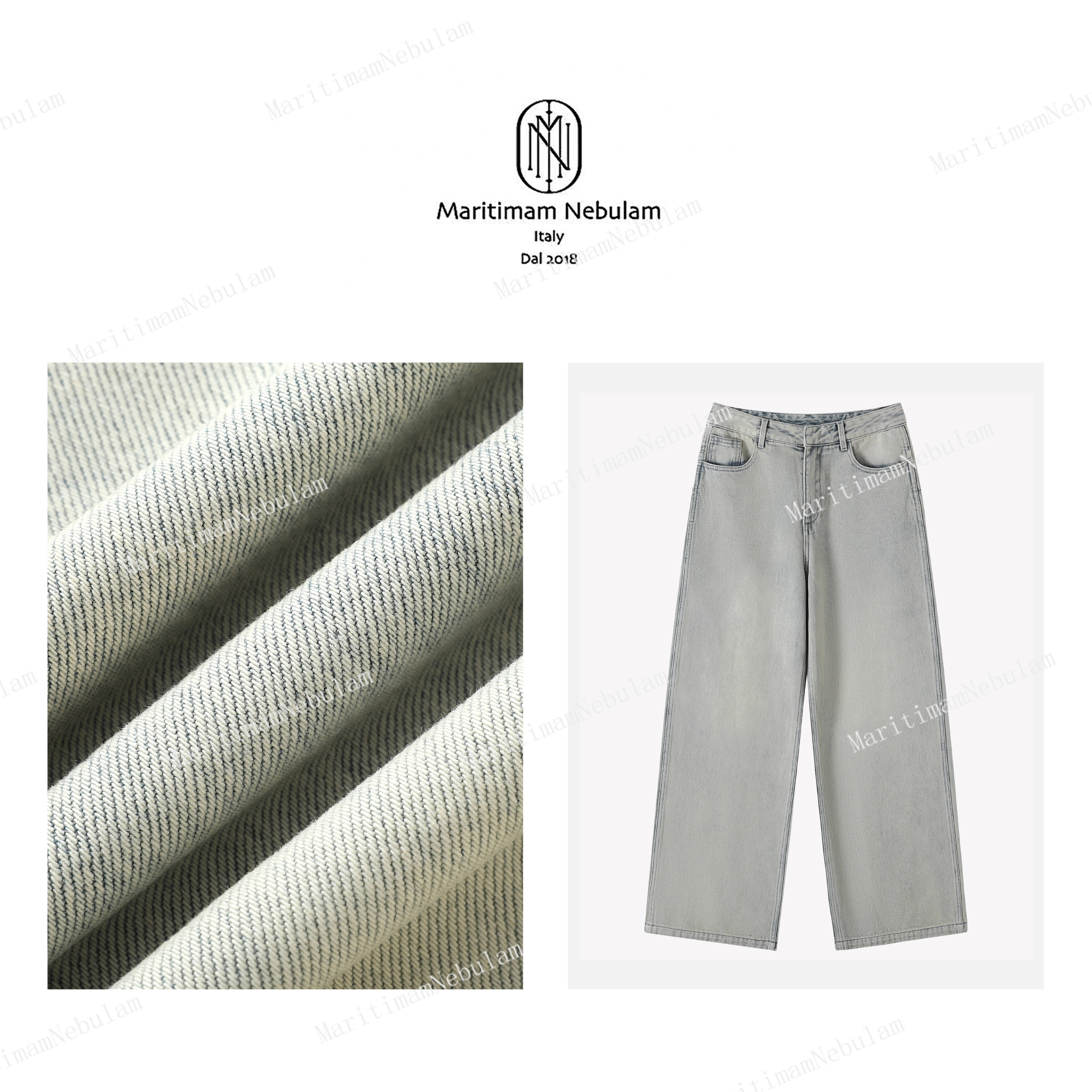 Maritimam Nebulam【巴黎旧事】烟灰做旧色阔腿牛仔裤 XZ212