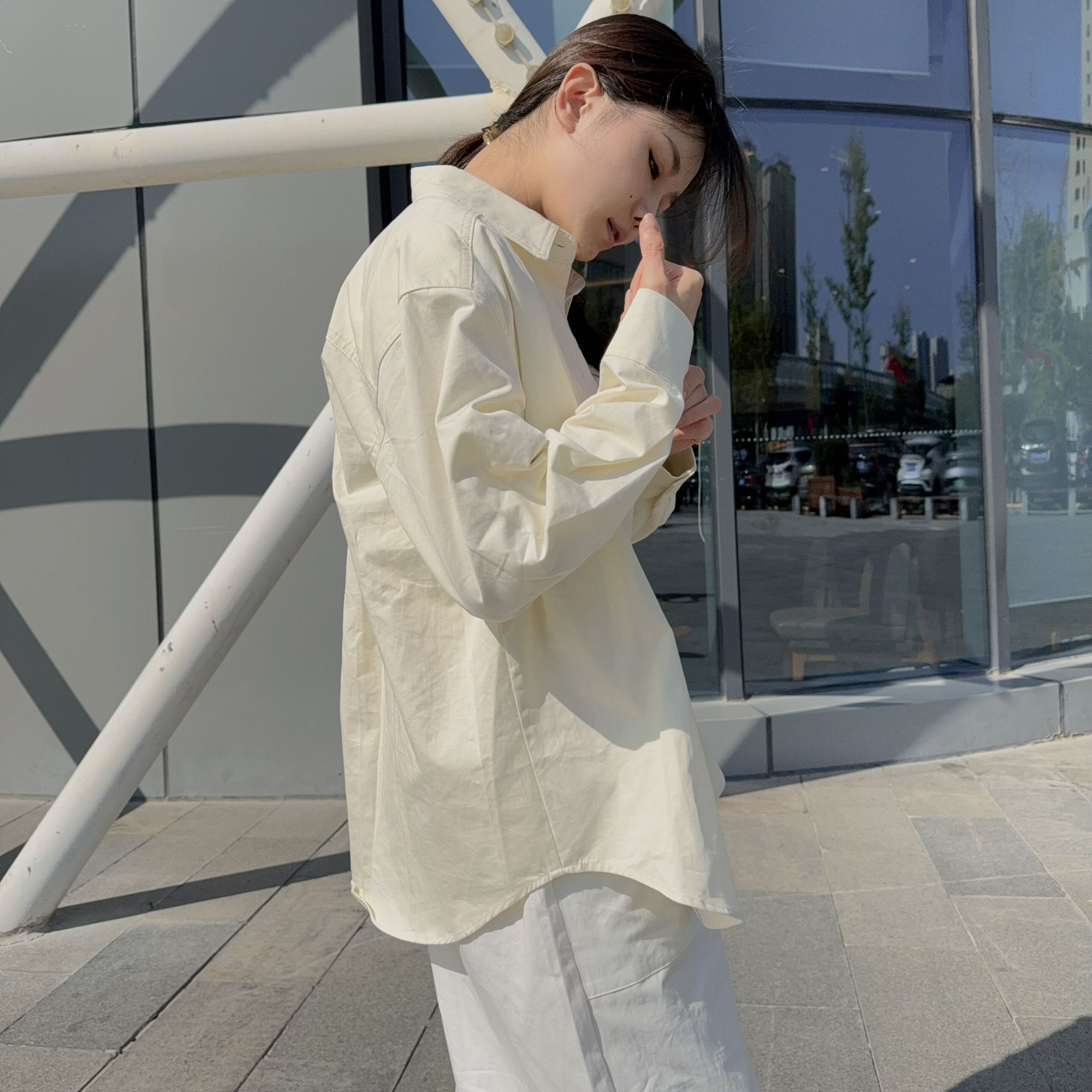 大陈唯舞，D&C宽松衬衫刺绣衣休闲长袖百搭衬衣纯色设计感中长款