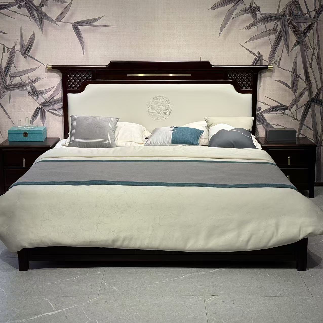 新中式全实木大床乌金木现代中式简约卧室软包双人主卧床高端婚床
