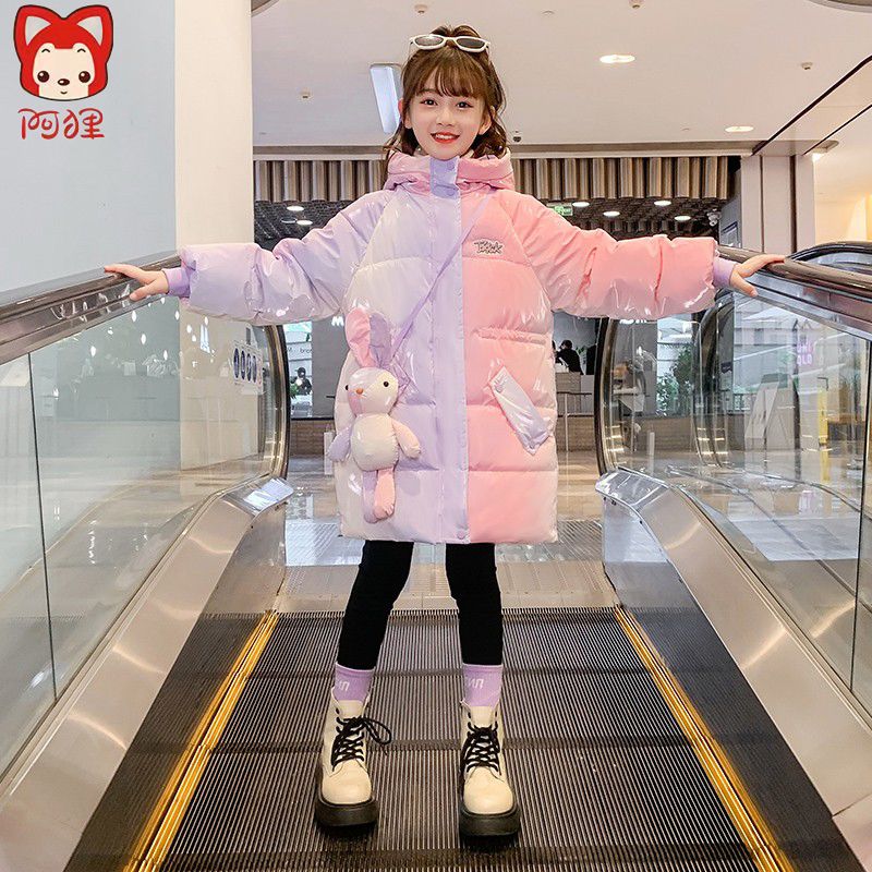阿狸儿童羽绒服中长款洋气女童中大童加厚保暖超厚秋冬季新款防水