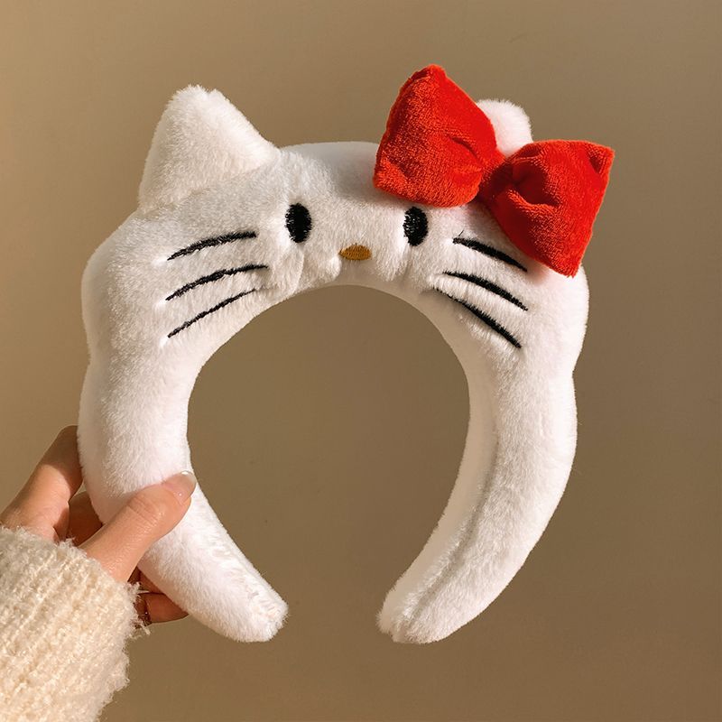 可爱白色Kitty猫毛绒发箍女洗脸化妆压发显脸小发饰头箍发卡秋冬