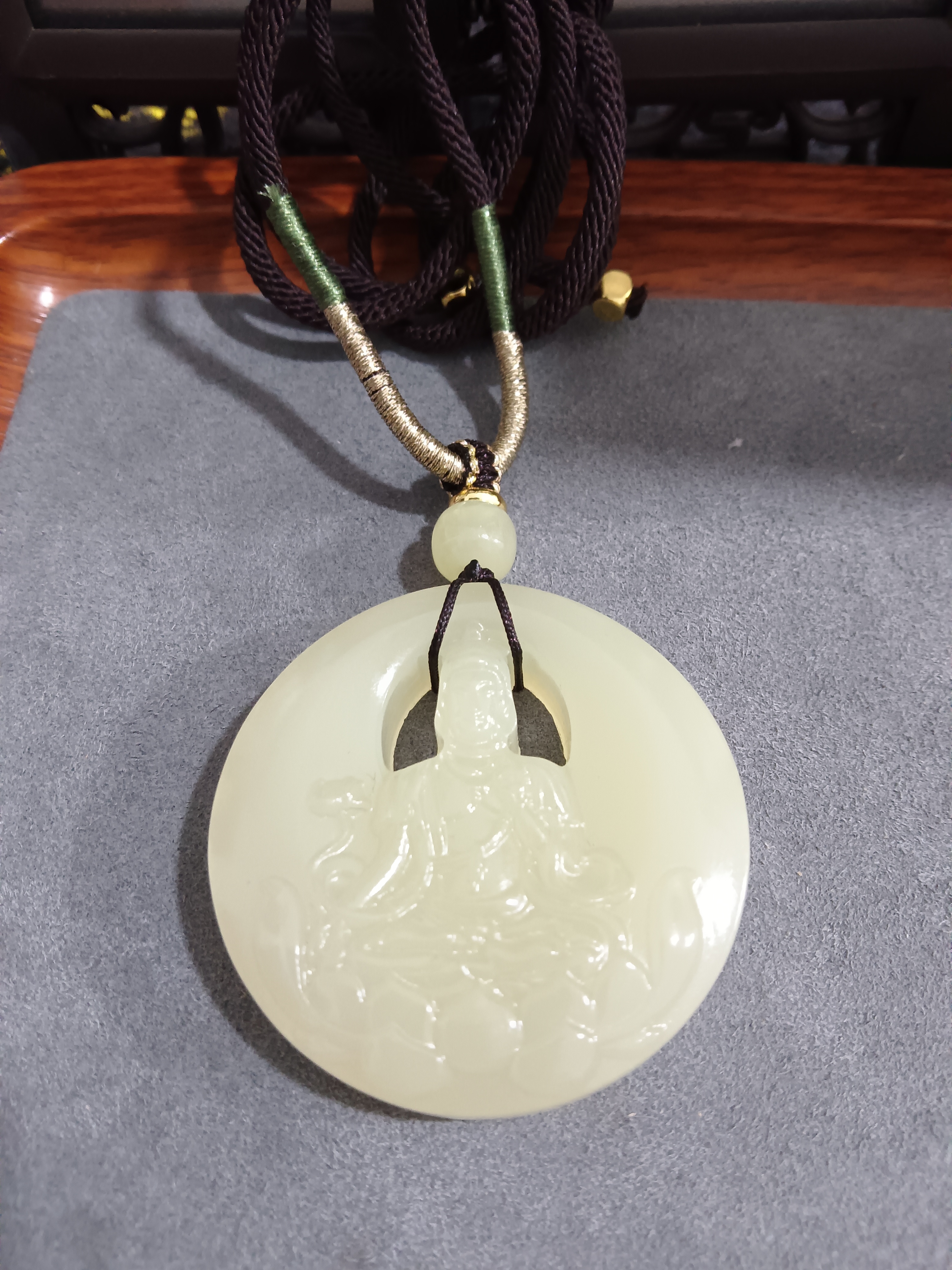 非金属锦纶吊坠 圆牌观音吊坠镯心料手工雕刻精美时尚百搭男款