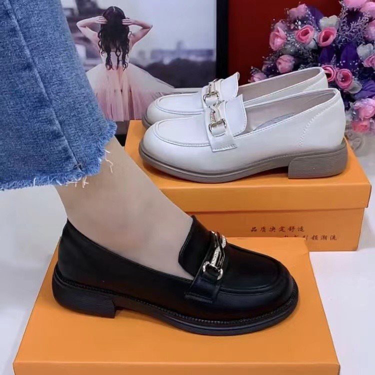 真皮乐福鞋女2024秋季新款英伦风小皮鞋一脚蹬春秋单鞋平底软底鞋