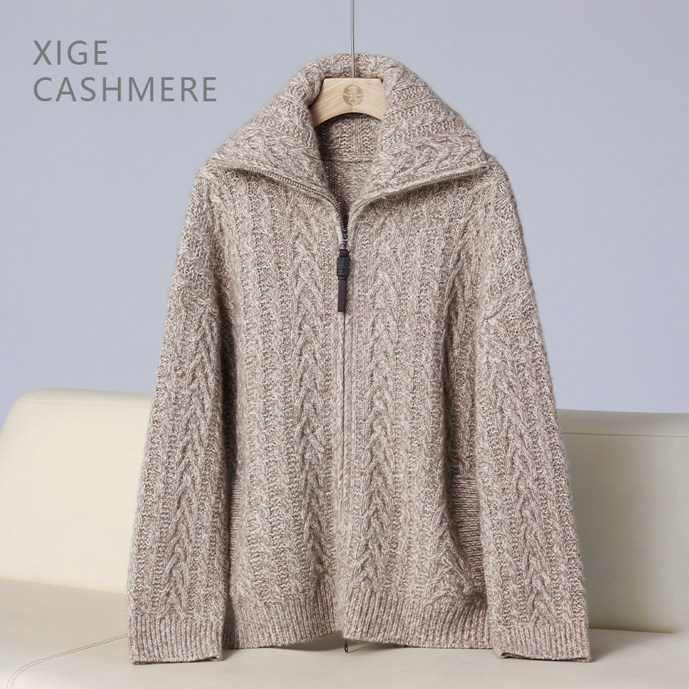 真贝【BC比斯特】喜歌羊绒 女士纯羊绒翻领拉链上衣针织衫 7734