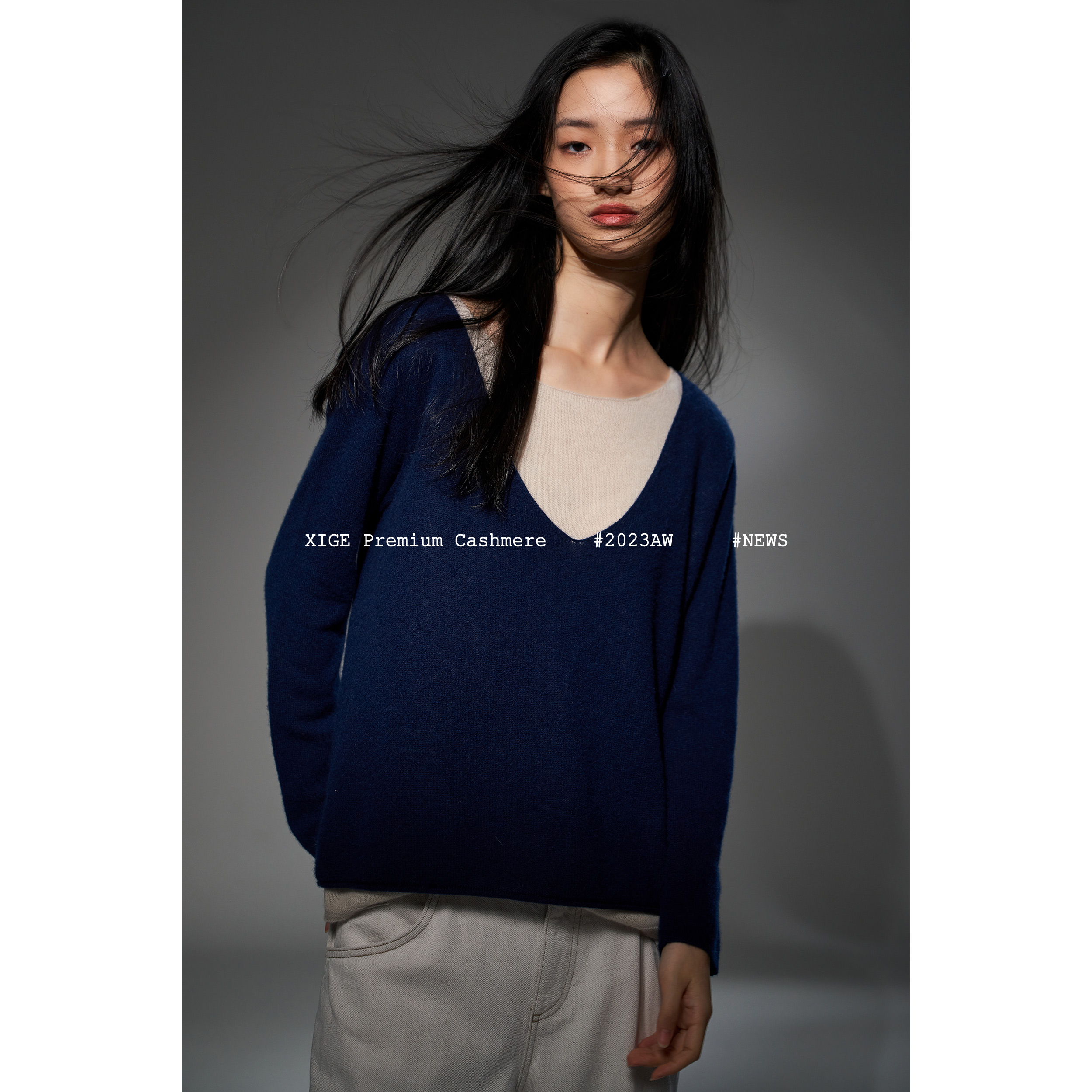 【36支】喜歌羊绒 100山羊绒材质 女士V领36支真两件羊绒衫 7237