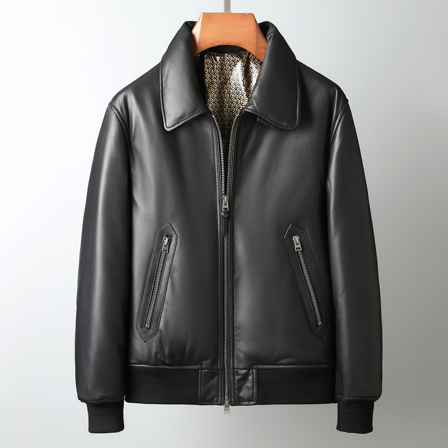 TF家2023走秀款头层绵羊皮白鹅绒真皮皮衣男士皮夹克冬季加厚外套