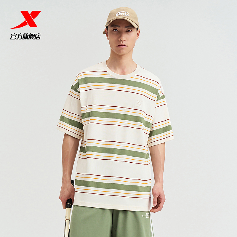 特步短袖男宽松透气运动T恤夏季新款男子时尚百搭纯棉半袖