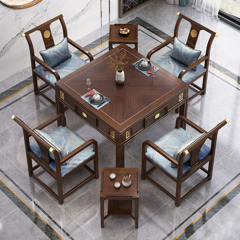 新中式麻将桌实木餐桌多功能茶桌三合一多功能新中式娱乐静音洗牌