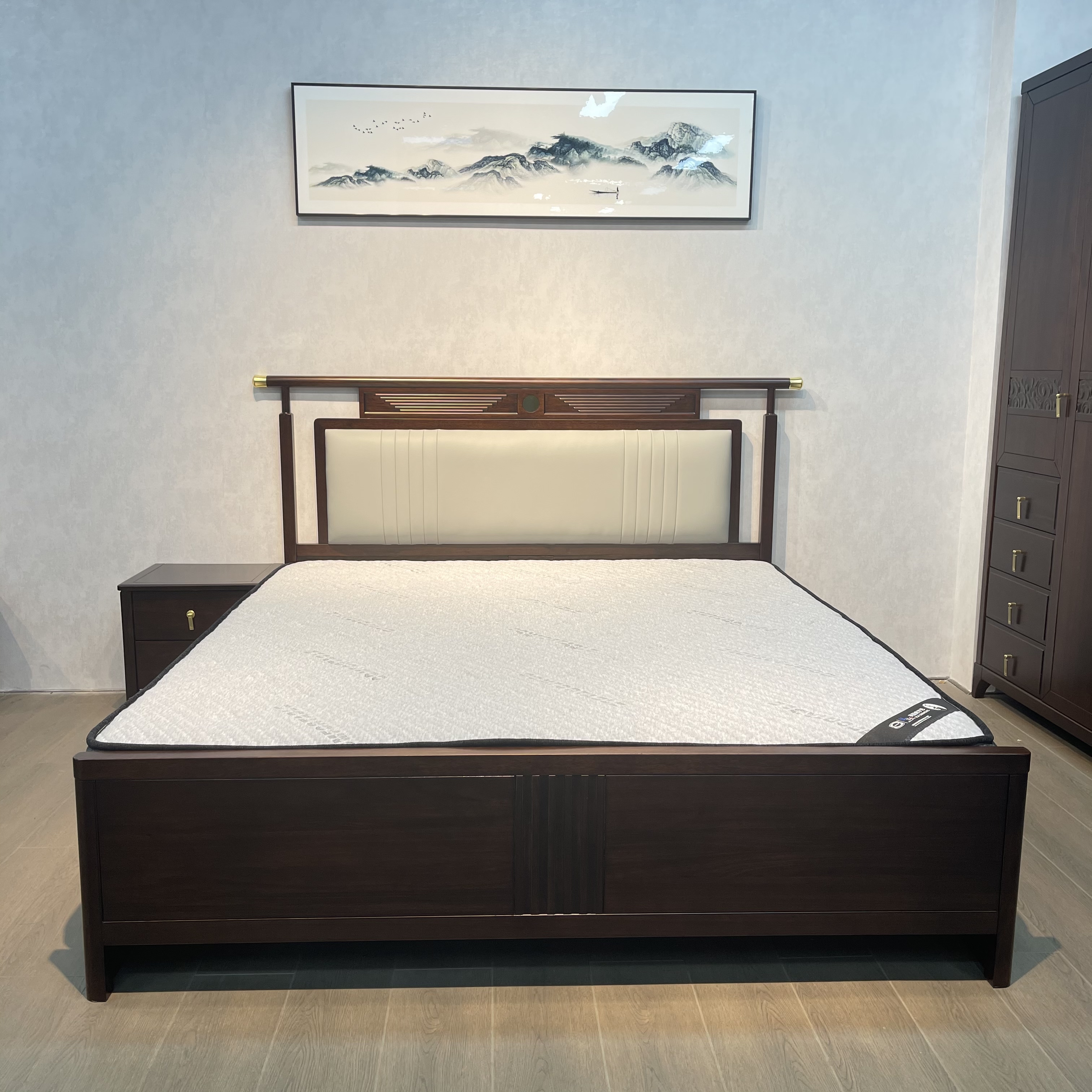 新中式乌金木实木官帽软包大床主卧次卧双人床1.5米1.8米禅意家用