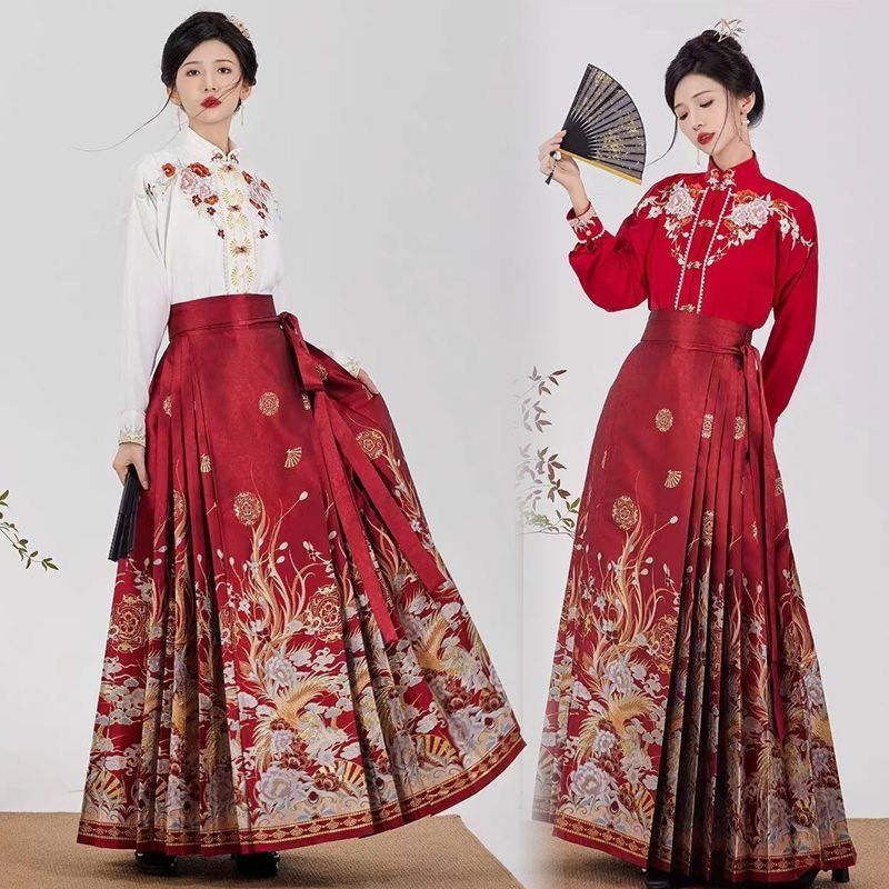 大码胖mm新中式汉服女冬精致重工上衣+马面裙敬酒服两件套装200斤