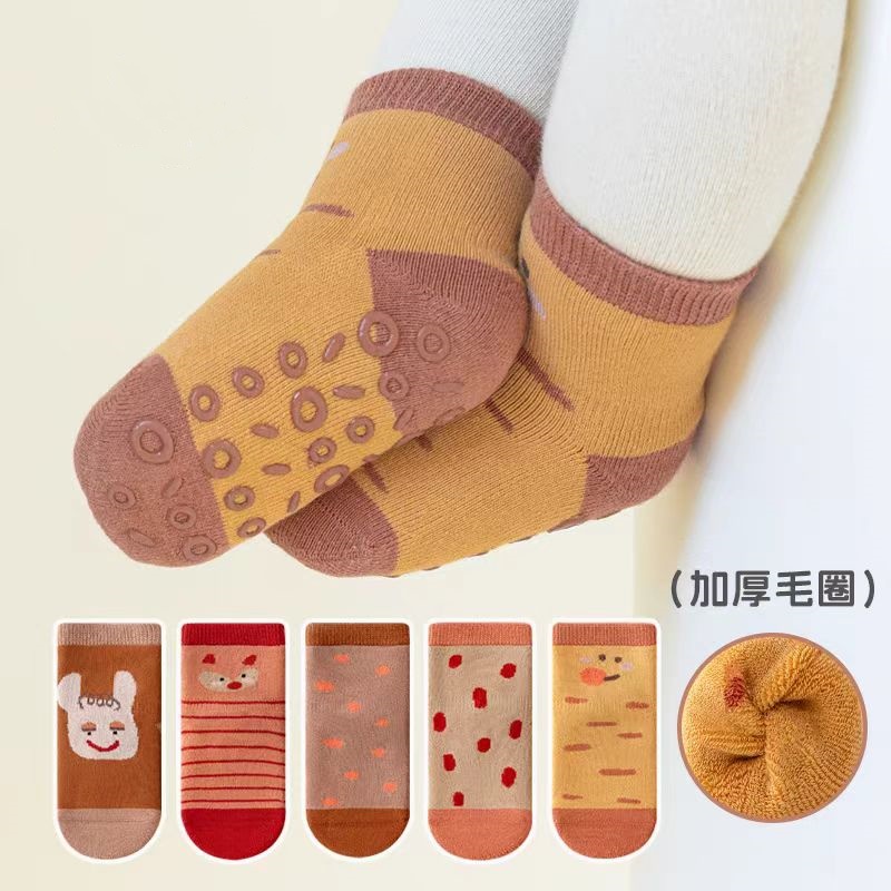 婴儿加厚地板袜冬季保暖室内学步袜新生儿毛圈防滑隔凉A类无骨